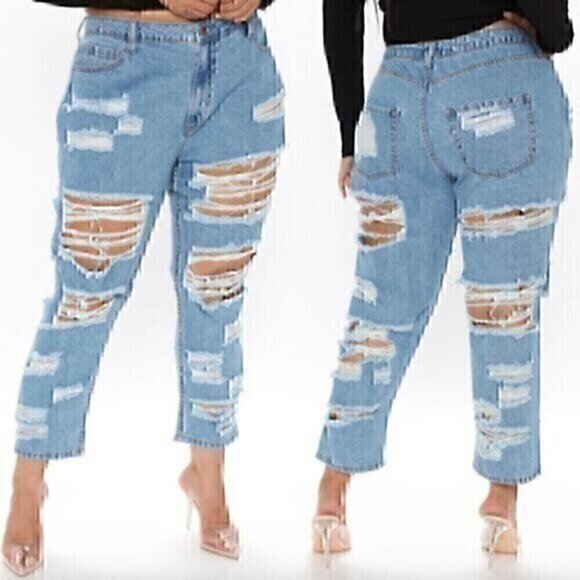 FASHION NOVA Get Ready Distressed Boyfriend Jeans Ripped High Waisted 13 W31 31" - Picture 1 of 12
